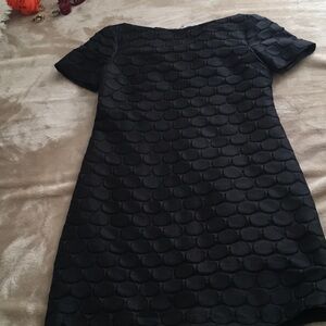 Textured Black Short-Sleeve Mini Dress
